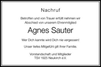 Anzeige von Agnes Sauter von Schwäbische Zeitung