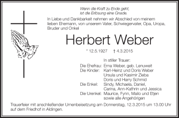 Anzeige von Herbert Weber von Schwäbische Zeitung
