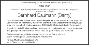 Anzeige von Bernhard Baumann von Schwäbische Zeitung