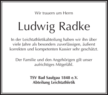 Anzeige von Ludwig Radke von Schwäbische Zeitung