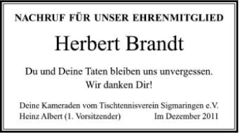 Anzeige von Herbert Brandt von Schwäbische Zeitung