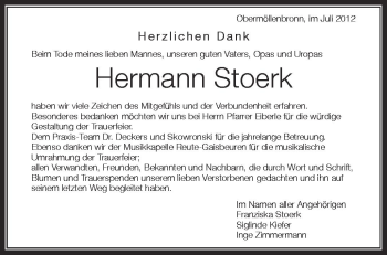 Anzeige von Hermann Stoerk von Schwäbische Zeitung