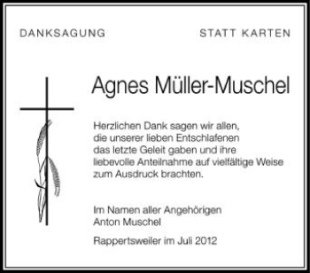 Anzeige von Agnes Müller-Muschel von Schwäbische Zeitung