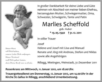Anzeige von Marlies Scheffold von Schwäbische Zeitung