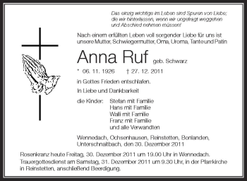 Anzeige von Anna Ruf von Schwäbische Zeitung