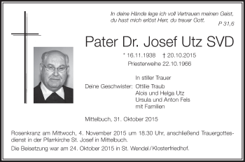 Anzeige von Josef Utz von Schwäbische Zeitung