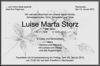 Anzeige von Lusie Marta Storz von Schwäbische Zeitung