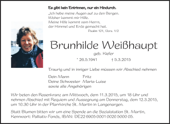 Anzeige von Brunhilde Weißhaupt von Schwäbische Zeitung