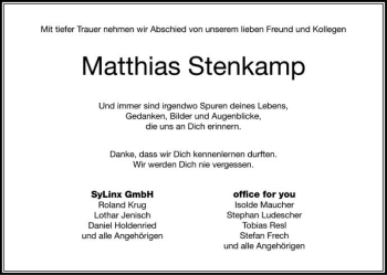 Anzeige von Matthias Stenkamp von Schwäbische Zeitung