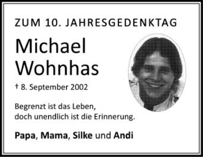  Traueranzeige für Michael Wohnhas vom 08.09.2012 aus Schwäbische Zeitung