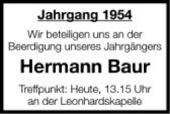 Anzeige von Hermann Baur von Schwäbische Zeitung