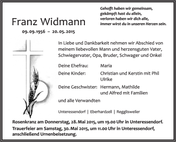 Anzeige von Franz Widmann von Schwäbische Zeitung