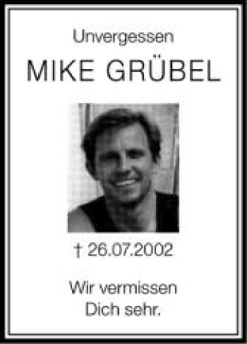 Anzeige von Mike Grübel von Schwäbische Zeitung