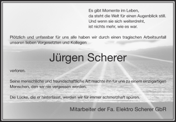Anzeige von Jürgen Scherer von Schwäbische Zeitung