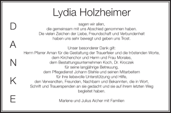 Anzeige von Lydia Holzheimer von Schwäbische Zeitung