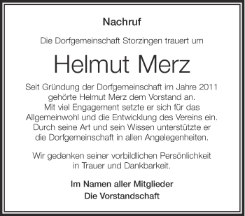 Anzeige von Helmut Merz von Schwäbische Zeitung