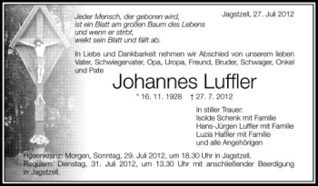 Anzeige von Johannes Luffler von Schwäbische Zeitung