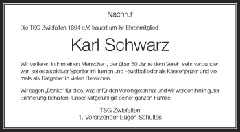 Anzeige von Karl Schwarz von Schwäbische Zeitung