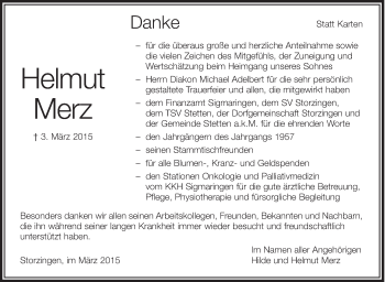 Anzeige von Helmut Merz von Schwäbische Zeitung