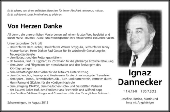 Anzeige von Ignaz Dannecke von Schwäbische Zeitung