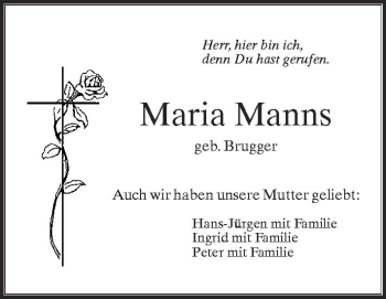 Anzeige von Maria Manns von Schwäbische Zeitung