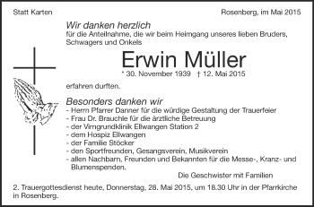 Anzeige von Erwin Müller von Schwäbische Zeitung