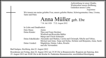 Anzeige von Anna Müller von Schwäbische Zeitung