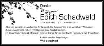 Anzeige von Edith Schadwald von Schwäbische Zeitung