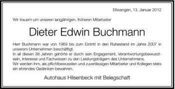 Anzeige von Dieter Edwin Buchmann von Schwäbische Zeitung