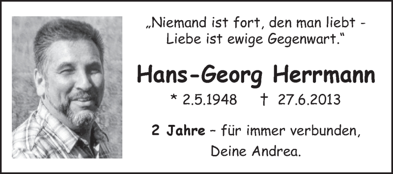  Traueranzeige für Hans-Georg , 'HANSI' Herrmann vom 27.06.2015 aus Schwäbische Zeitung