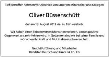 Anzeige von Oliver Büssenschütt von Schwäbische Zeitung