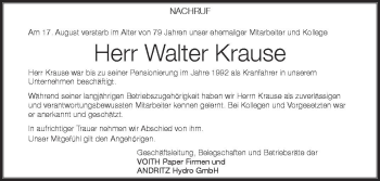 Anzeige von Walter Krause von Schwäbische Zeitung