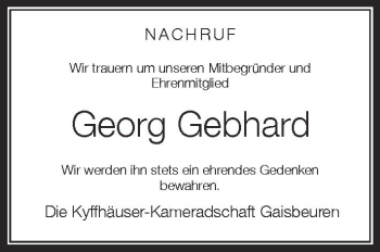 Anzeige von Georg Gebhard von Schwäbische Zeitung