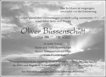 Anzeige von Oliver Büssenschütt von Schwäbische Zeitung