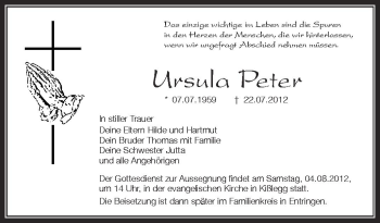 Anzeige von Ursula Peter von Schwäbische Zeitung