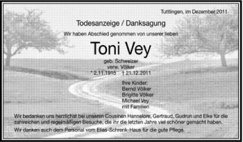 Anzeige von Tony Vey von Schwäbische Zeitung