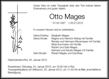 Anzeige von Otto Mages von Schwäbische Zeitung