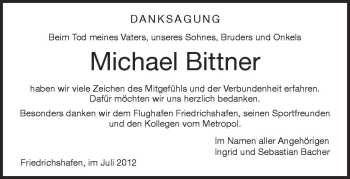 Anzeige von Michael Bittner von Schwäbische Zeitung