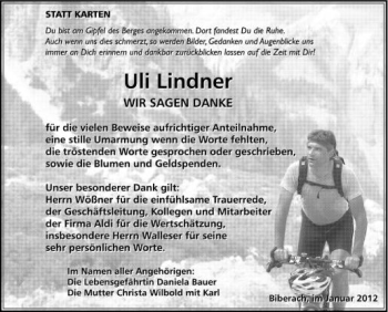 Anzeige von Uli Lindner von Schwäbische Zeitung