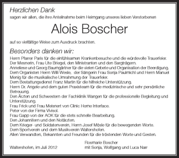 Anzeige von Alois Boscher von Schwäbische Zeitung