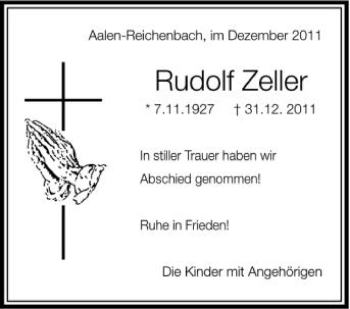 Anzeige von Rudolf Zeller von Schwäbische Zeitung