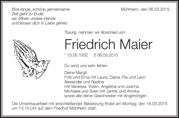 Anzeige von Friedrich Maier von Schwäbische Zeitung