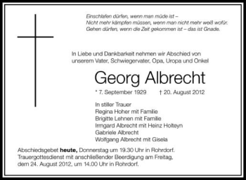 Anzeige von Georg Albrecht von Schwäbische Zeitung