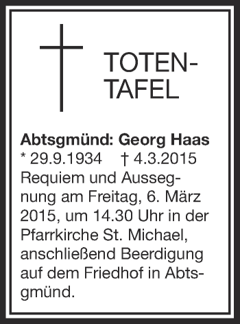 Anzeige von Georg Haas von Schwäbische Zeitung