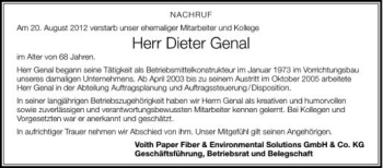 Anzeige von Dieter Genal von Schwäbische Zeitung