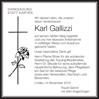 Anzeige von Karl Gallizzi von Schwäbische Zeitung