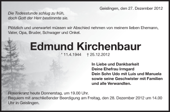 Anzeige von Edmund Kirchenbaur von Schwäbische Zeitung