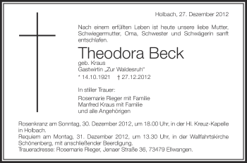 Anzeige von Theodora Beck von Schwäbische Zeitung