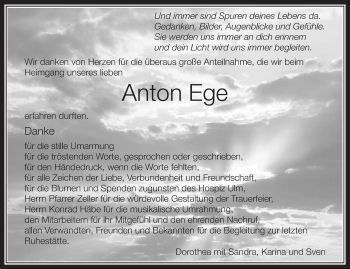 Anzeige von Anton Ege von Schwäbische Zeitung
