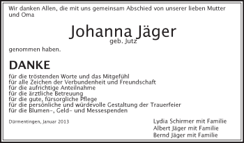 Anzeige von Johanna Ja¨ger von Schwäbische Zeitung